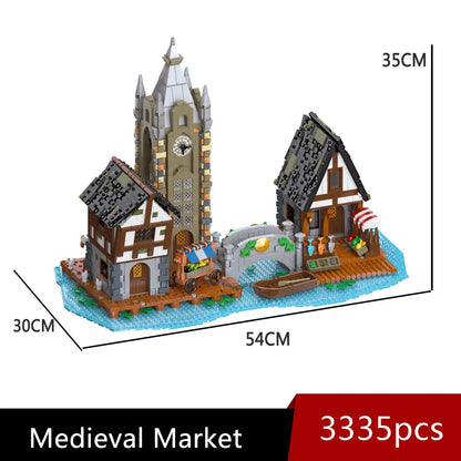 JieStar MOC Building Block Set: Medieval Town Market, Model 89150