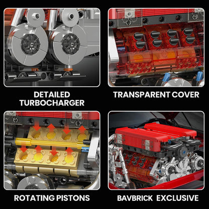 Trilumity Building Block Set: Motorised Red Edition W16 Engine| 958-Piece