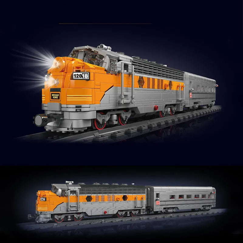 Mould King Motorized Building Block Set: USA EMD F7 WP Diesel Locomotive Train, Model K12018
