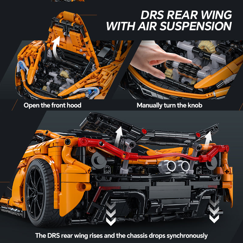 Trilumity Motorized Building Block Set: 1: 8 British Woking Hypercar Smiling W1 Building Sets, Rear wing linked air suspension, Butterfly Wing Door