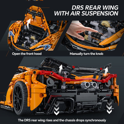 Trilumity Motorized Building Block Set: 1: 8 British Woking Hypercar Smiling W1 Building Sets, Rear wing linked air suspension, Butterfly Wing Door