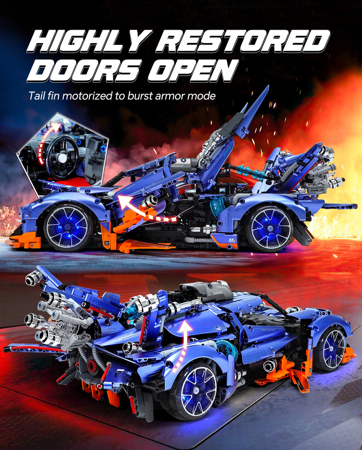 Trilumity Building Block Set: 1: 10 Apollo X1 Modified Version with Remote Control, Drift, Color Light Wheels, Jet Propulsion, Armor Explosion Mode