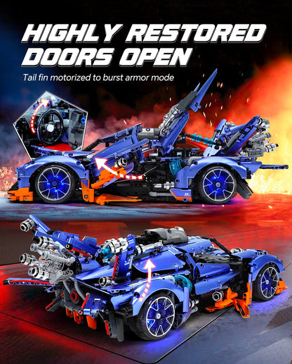 Trilumity Building Block Set: 1: 10 Apollo X1 Modified Version with Remote Control, Drift, Color Light Wheels, Jet Propulsion, Armor Explosion Mode