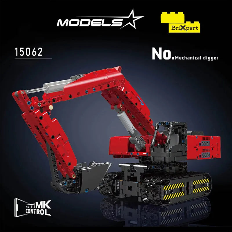 Mould King MOC Building Block Set: Motorized MOC Red Mechanical Digger, Model 15062
