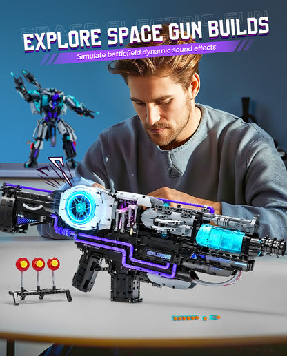 Trilumity 2 in 1 Transforming Electric Space Gun and Robot Building Toy, Futuristic Mechanical Interactions and Building Block Set, 3,037-Piece