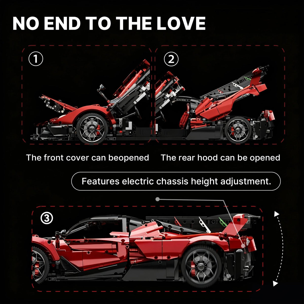 Trilumity Motorized Building Block Set: 1:8 The Ultimate Italian Hybrid Hypercar Evo | Pearl Red Painting Italian Flagship (4058Piece)