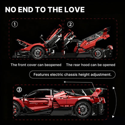 Trilumity Motorized Building Block Set: 1:8 The Ultimate Italian Hybrid Hypercar Evo | Pearl Red Painting Italian Flagship (4058Piece)