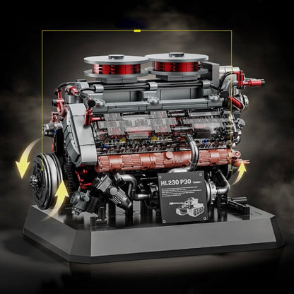 Trilumity Motorized Building Block Set: Heavy Tank V12 Engine | Historic Military Engine Model | 1238-Piece