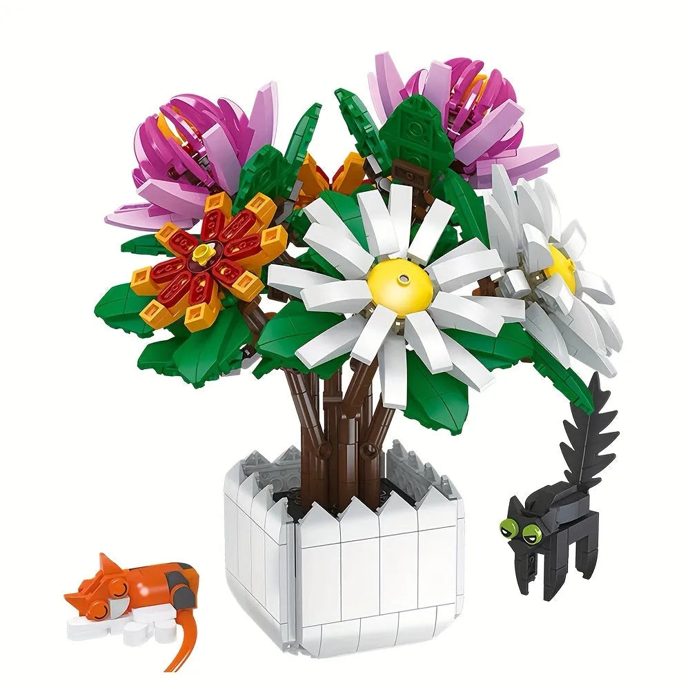 JieStar Building Block Set: Chrysanthemum Potted Plant, Model JJ9036