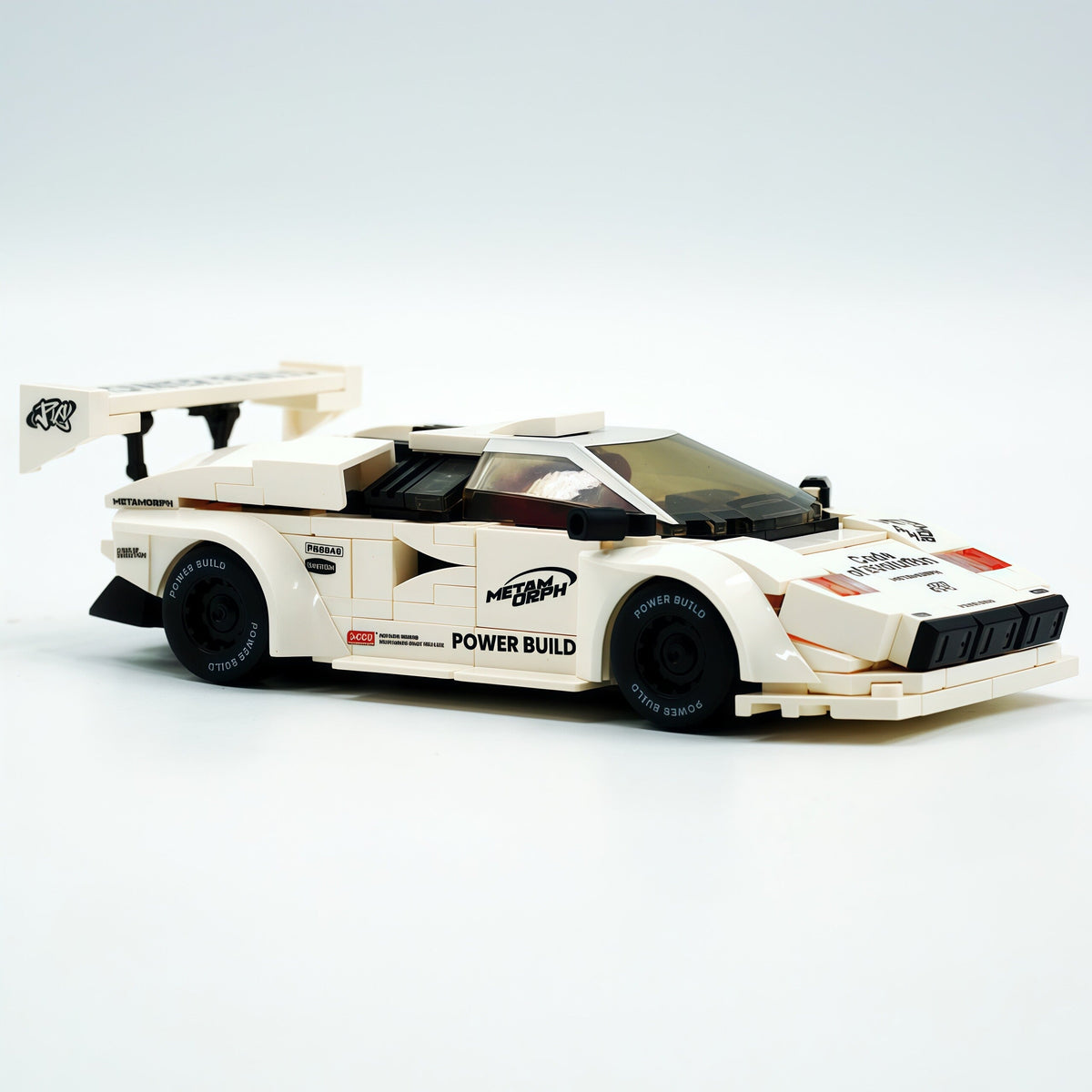 Trilumity Motorized Building Block Set: 80s Wedge Supercar Widebody Edition | Container Display Case (338-Piece)