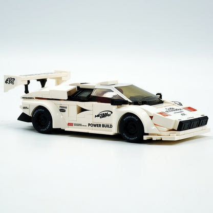 Trilumity Motorized Building Block Set: 80s Wedge Supercar Widebody Edition | Container Display Case (338-Piece)