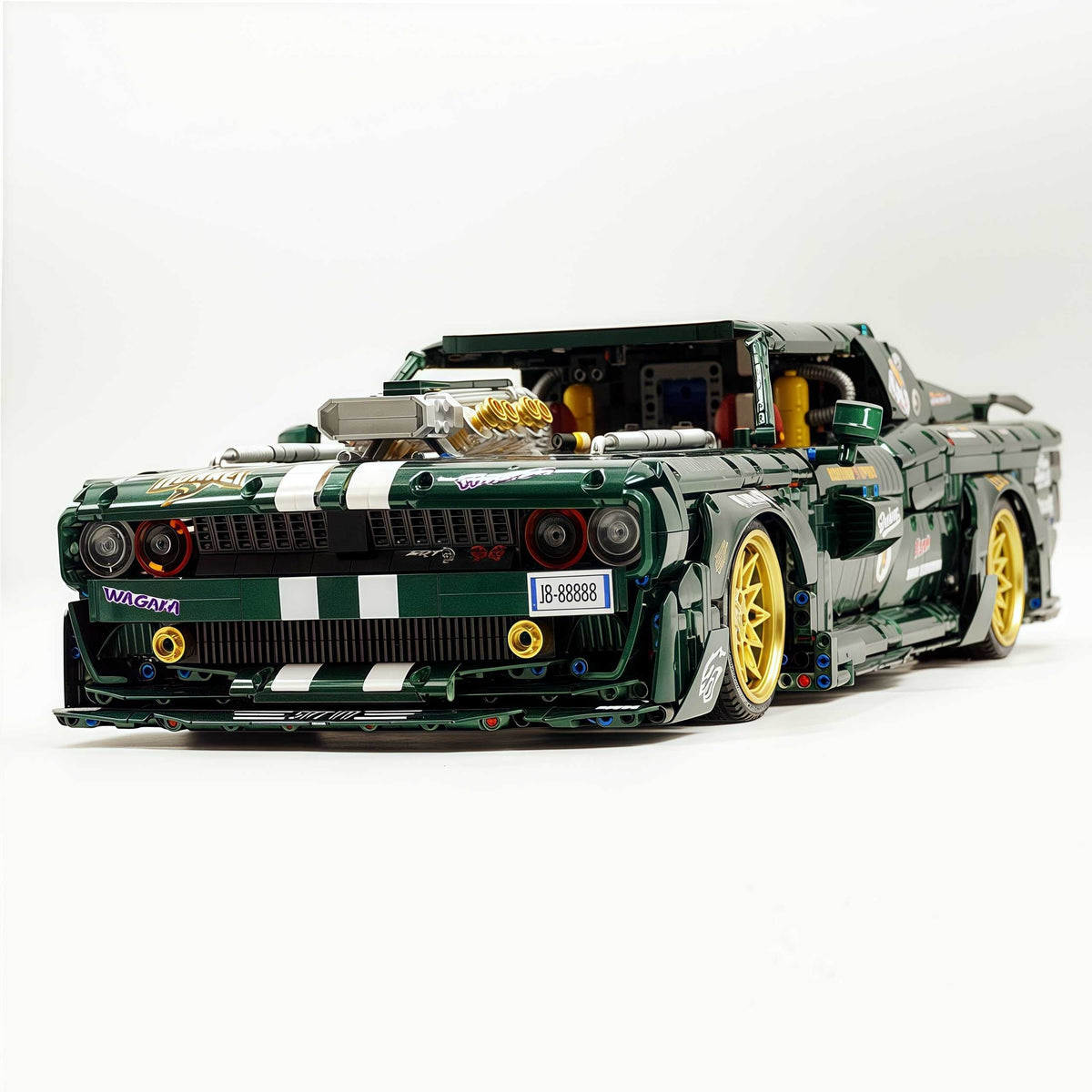 Trilumity Motorized Building Block Set: 1: 8 Dodge Challenger, Pearlescent Green Paint Customized Version (3751-Piece)