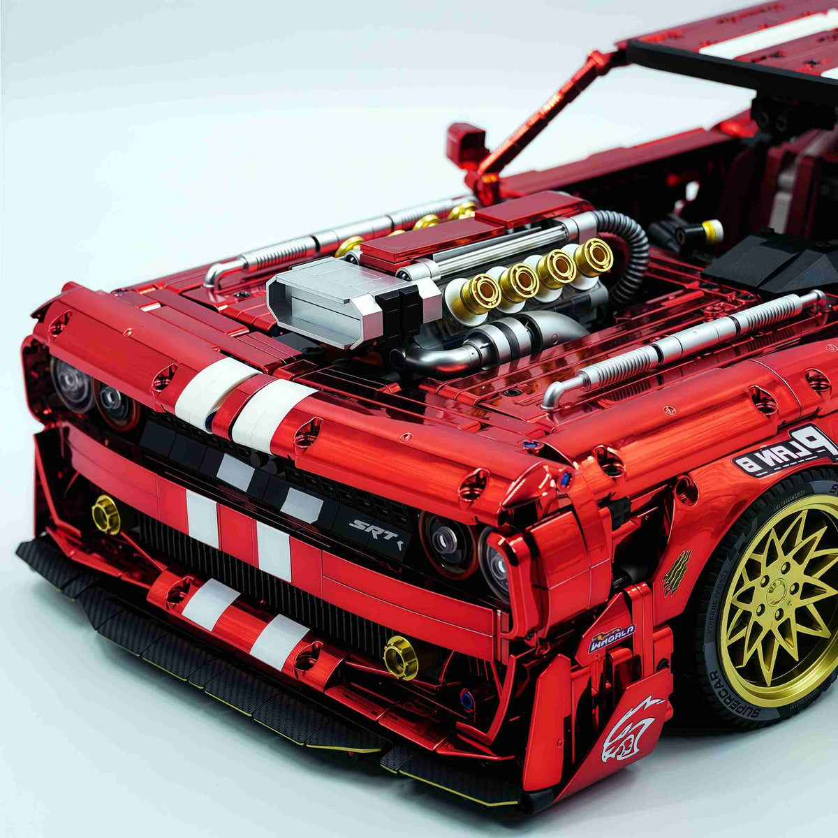 Trilumity Motorized Building Block Set: 1: 8 Dodge Challenger, Electroplating Mirror Red Customized Version (3751-Piece)