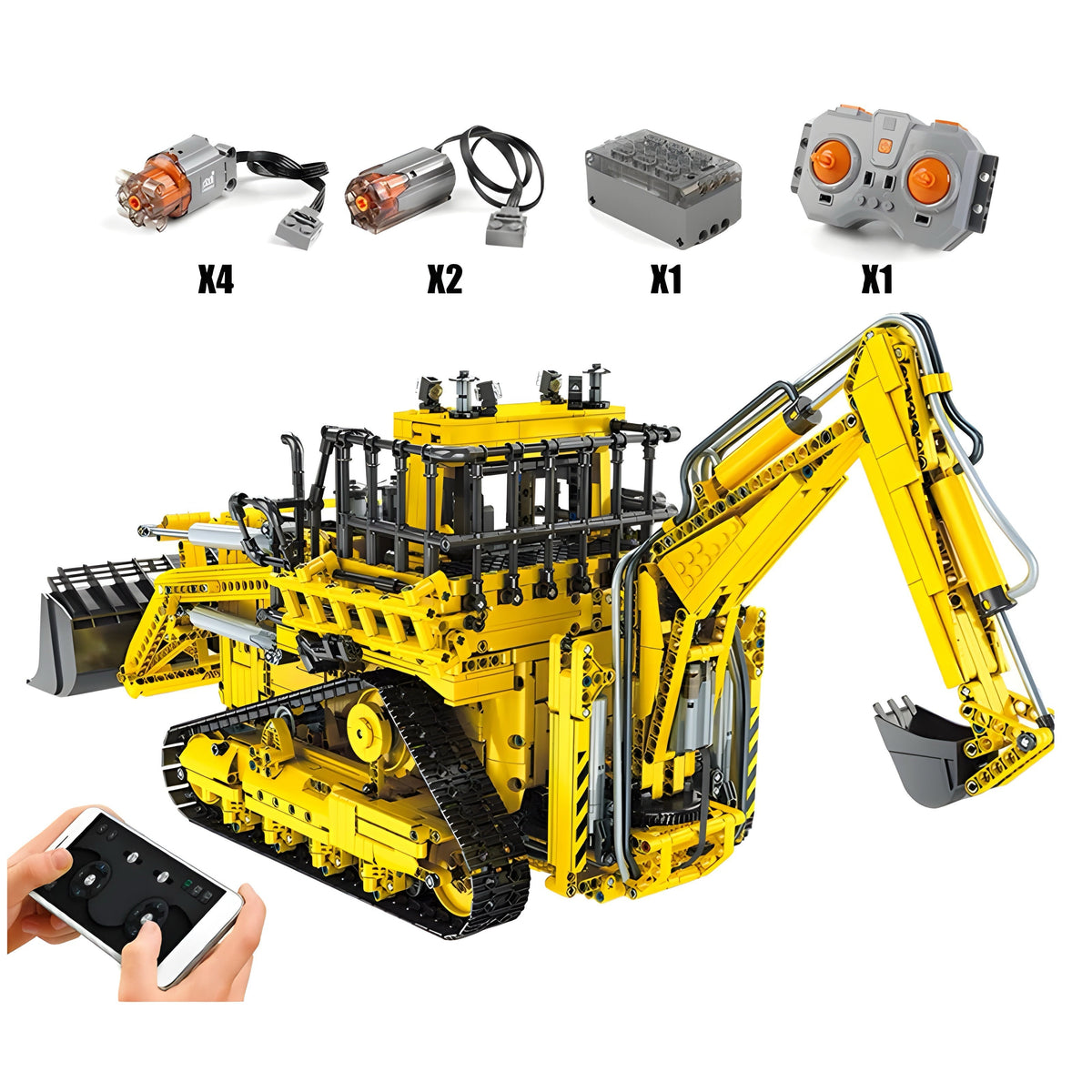 Trilumity Pneumatic Backhoe Loader Building Block Set, Remote Control, 3,960-Piece