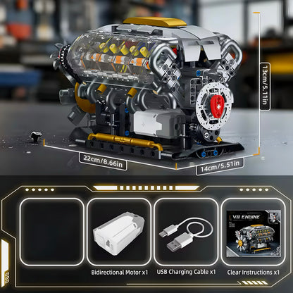 Trilumity Building Block Set: Motorised V8 Engine (692-Piece)