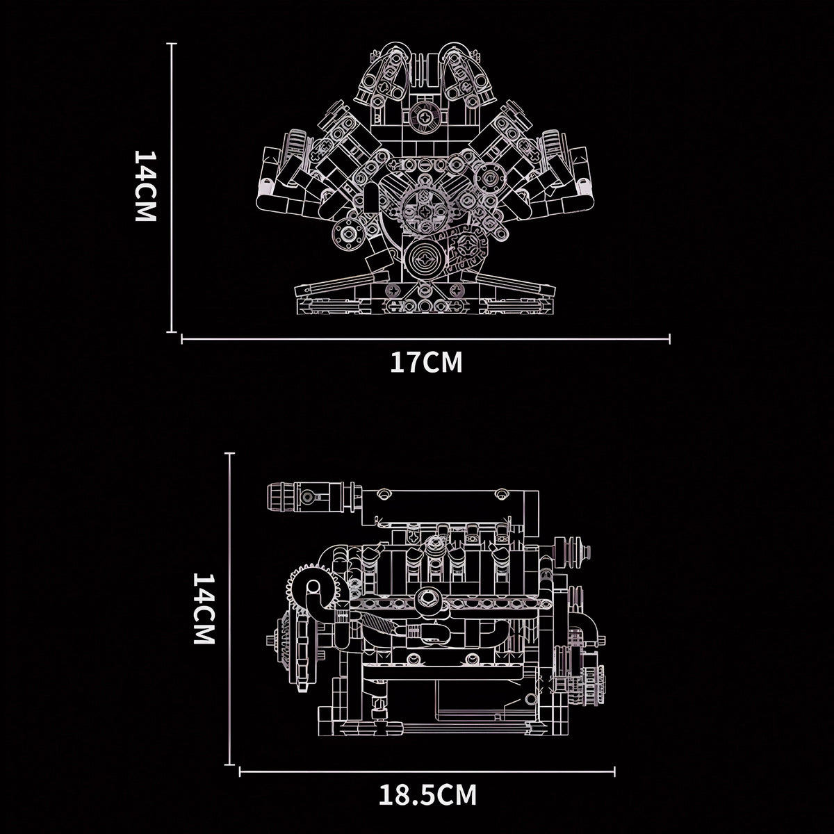 Trilumity Building Block Set: Motorised V8 Engine | 1:24 Scale | 664-Piece