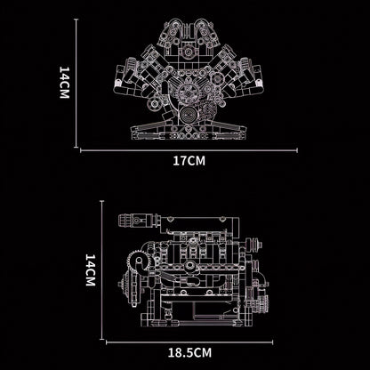Trilumity Building Block Set: Motorised V8 Engine | 1:24 Scale | 664-Piece