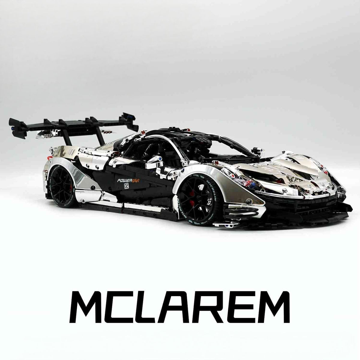 Trilumity Motorized Building Block Set: 1: 8 British Hybrid Hypercar Silver Plating Supercar Building Sets with Remote Control, Electric lift tail