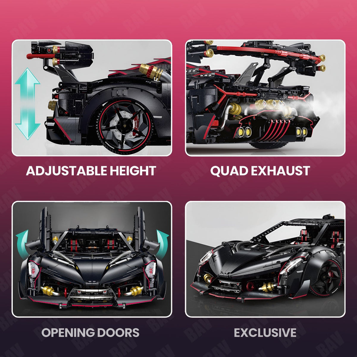 Trilumity Motorized Building Block Set: 1:8 Lamborghini Veneno Limited Edition Obsidian V12 Supercar | 64cm | Remote Controlled | 3809-Piece