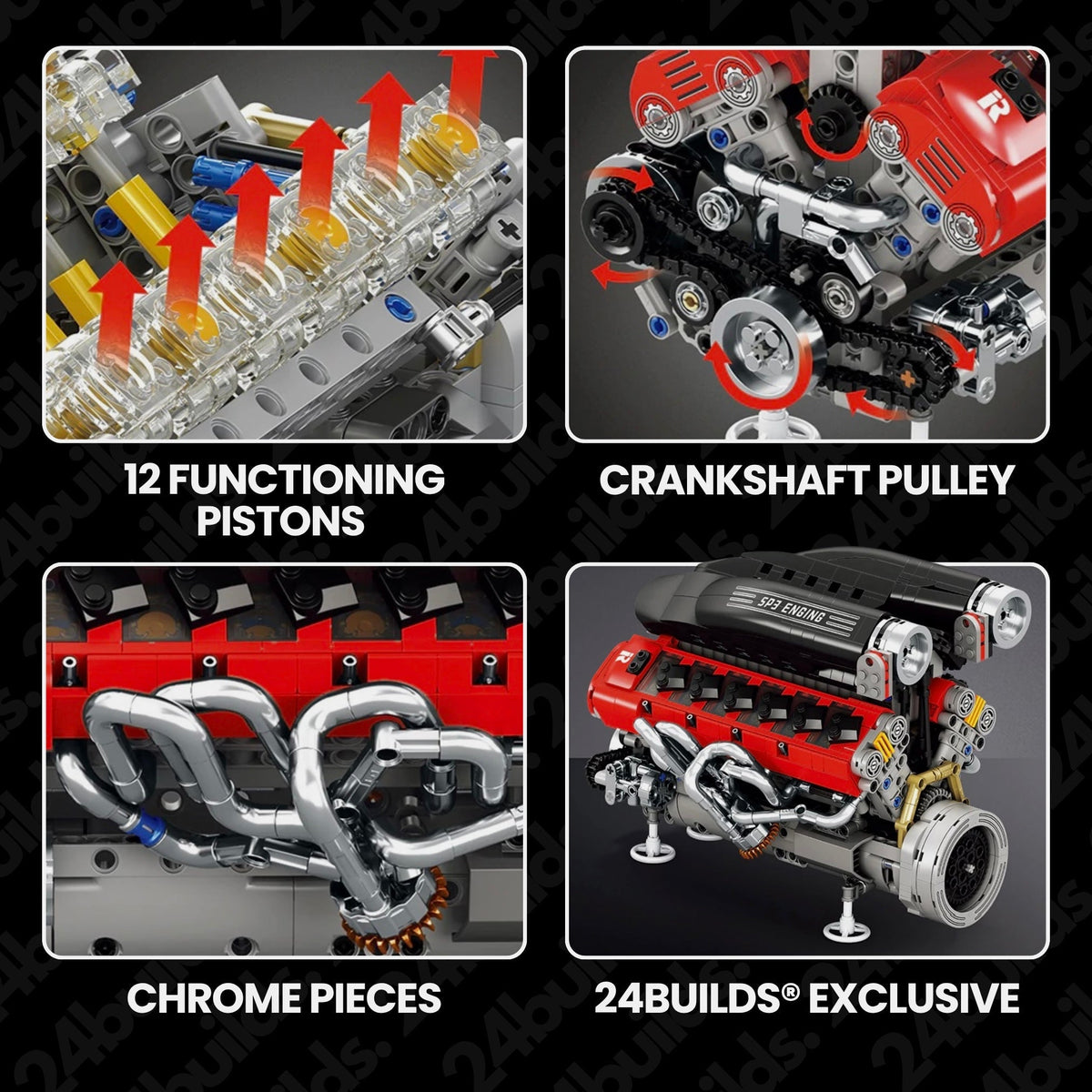 Trilumity Building Block Set: Italian V12 Hypercar Engine | Motorised Supercar Engine Model | 1240-Piece
