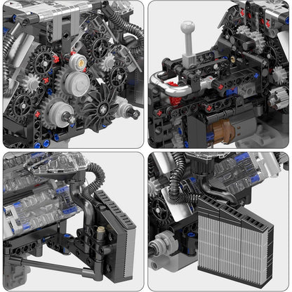 Trilumity Motorized Building Block Set: Twin Turbo W12 German Engine (870-Piece)