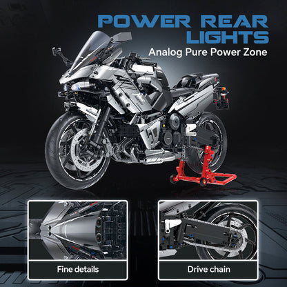 Trilumity Kawasaki R7 Motorcycle with Front and Rear Lights, Exclusive display stand Building Block Set, 1:5 Scale, 2,156-Piece
