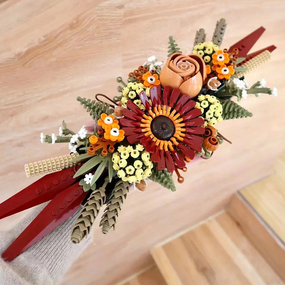 MOC Building Block Set: Romantic Love Bouquet Idea Dried Flower Centerpiece, Model 99032