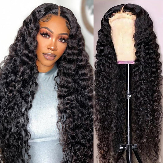 Trilumity Deep Wave Lace Front Wig in Natural Black, front view