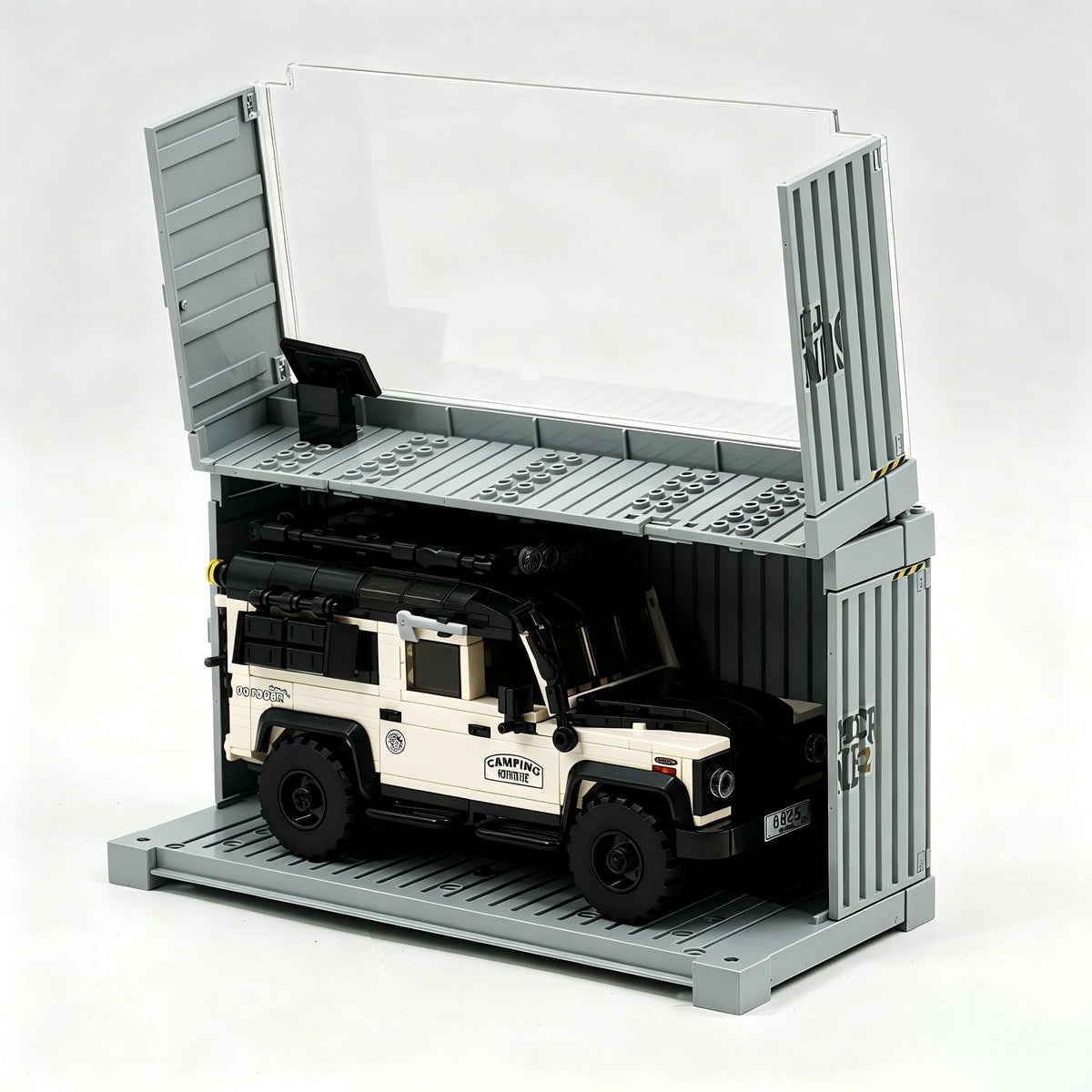 Trilumity Building Block Set: Land Rover Defender Camper | British Camper Off‑Roader with Container Display Case(676-Piece)
