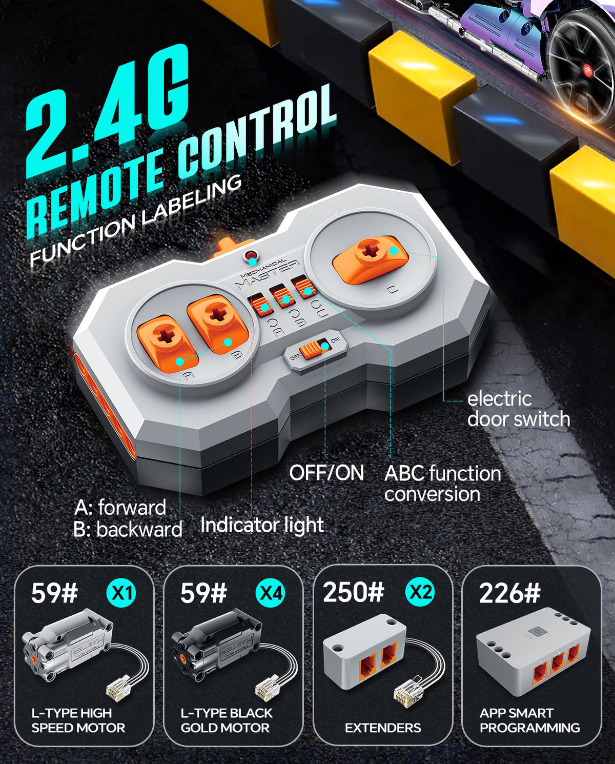 Trilumity Motorized Building Block Set: 1: 10 Apollo Super Plated Sports Car, Remote Control Drift, Electric Gullwing Doors, 2036-Piece