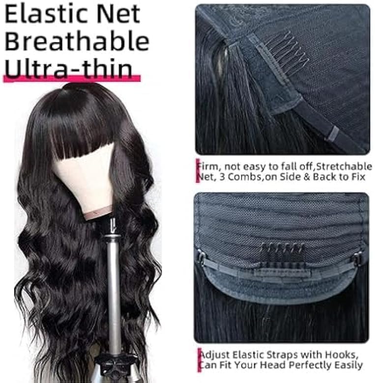 Trilumity With Bangs For Body Wave Brazilian Virgin Hair - Natural Color Hair Replacement Wig