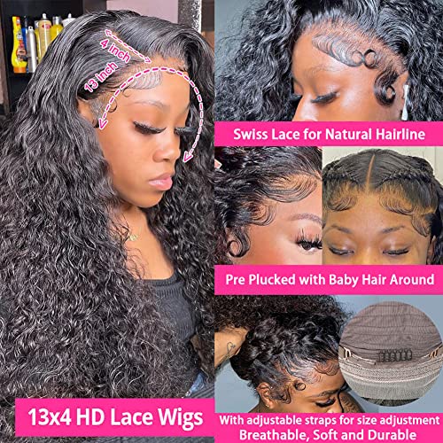 Trilumity 13X4 For Women Deep Wave Human Hair - Natural Black Hair Replacement Wig
