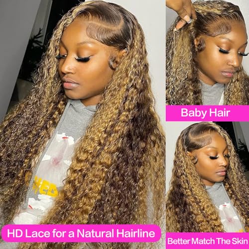 Trilumity Highlight Ombre 13X6 Deep Wave Human Hair - Honey Blonde Hair Replacement Wig