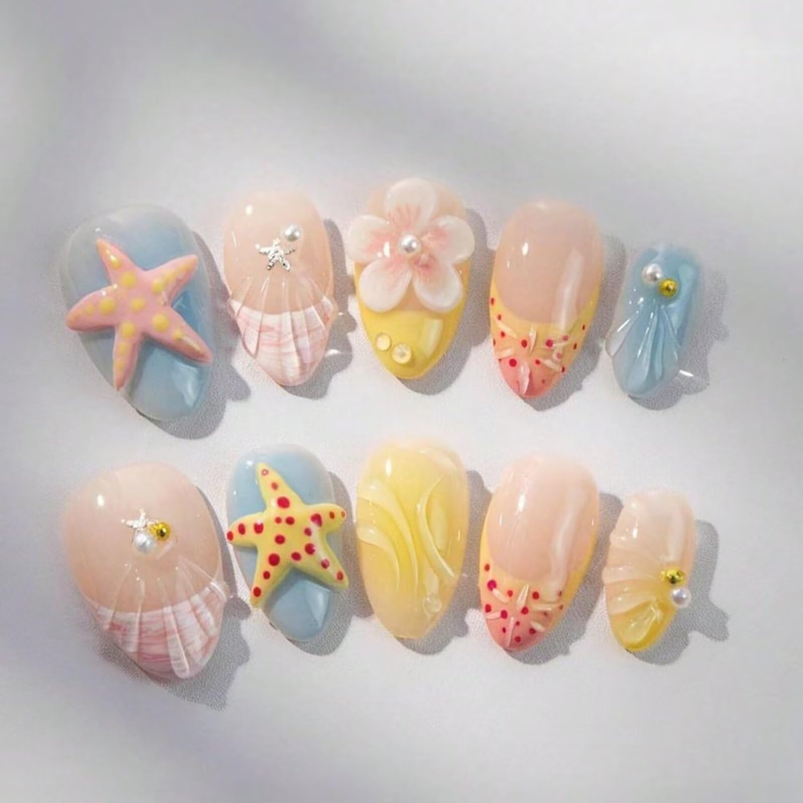 Trilumity Beach Nails Press Short Almond Acrylic - Nude Pink Press On Nails