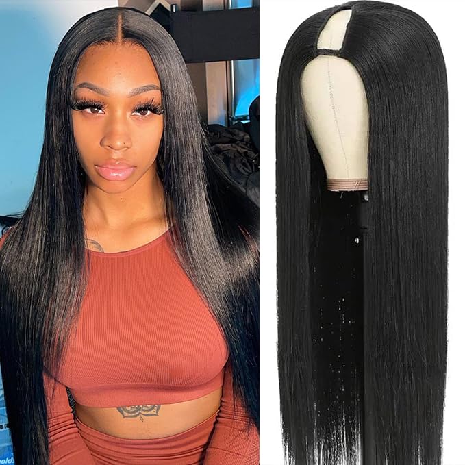 Trilumity V Part Straight Human Hair - Natural Black Hair Replacement Wig