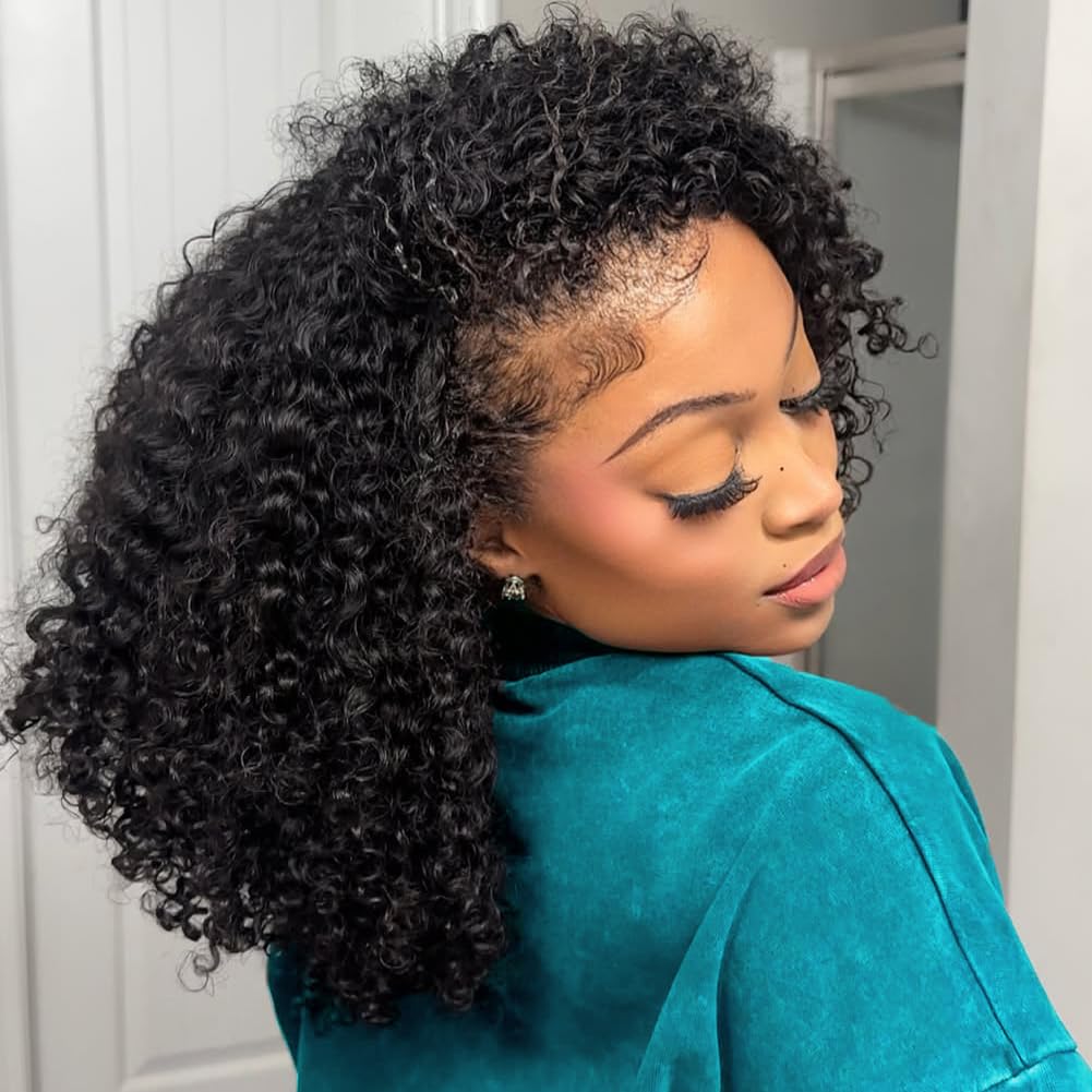 Trilumity Kinky Half 200 Density Curly Human Hair - Natural Black Hair Replacement Wig