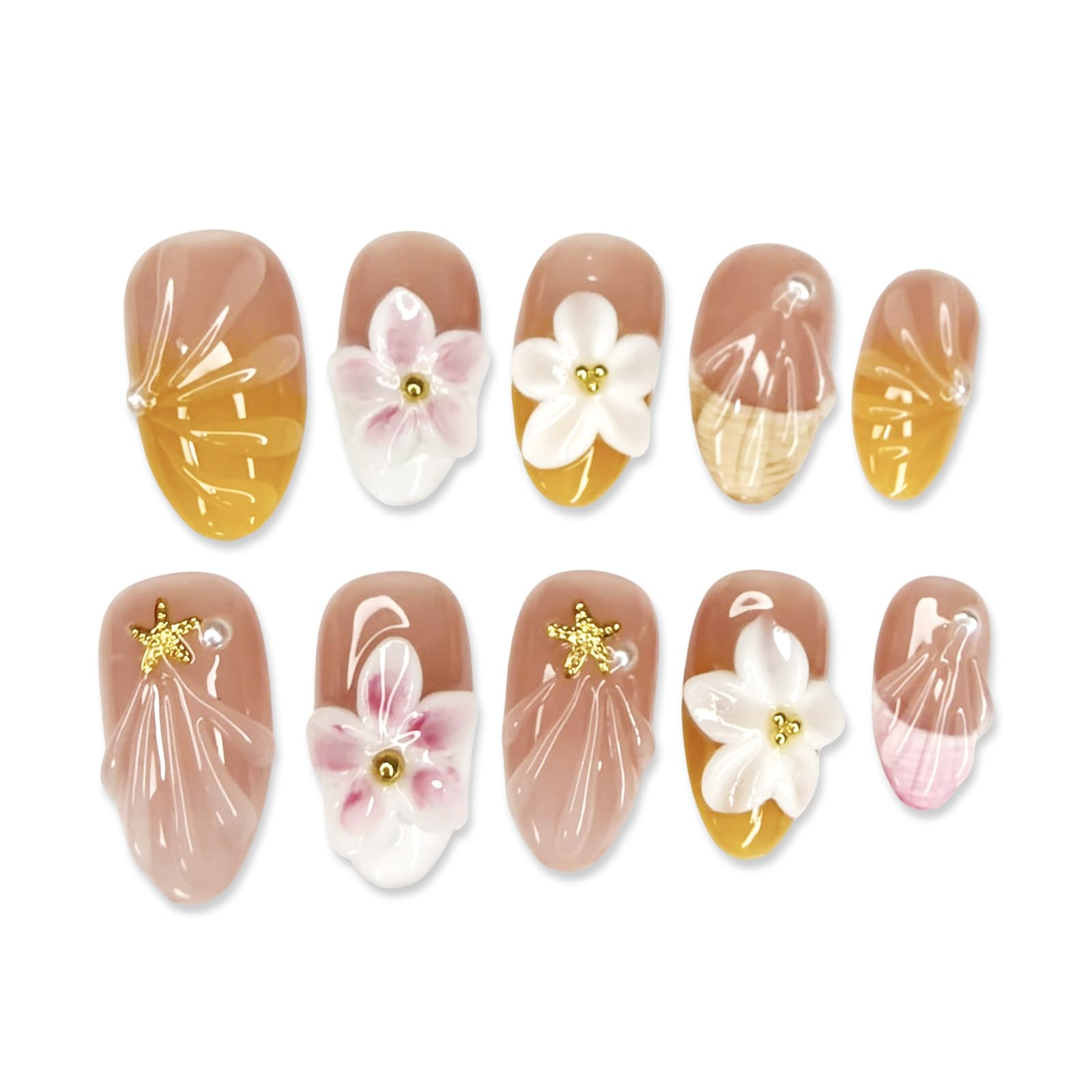Trilumity French Shaped Decorated With Short Almond Acrylic - Pink Press On Nails