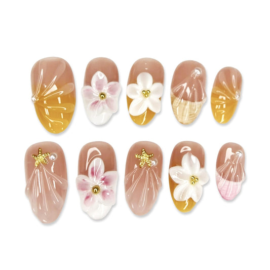 Trilumity French Shaped Decorated With Short Almond Acrylic - Pink Press On Nails