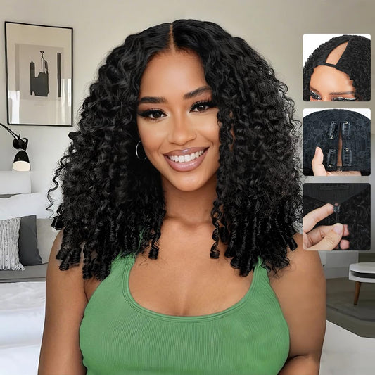 Trilumity V Part Burmese Curly Human Hair - Natural Black Hair Replacement Wig