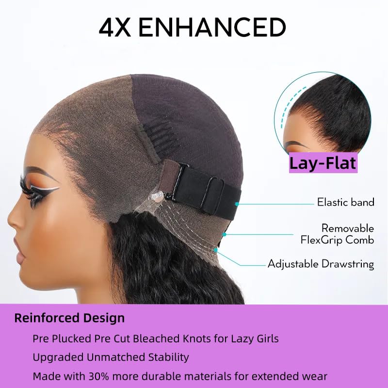 Trilumity Hidden Strap 360 Skinlike Water Wave Human Hair - Natural Black Hair Replacement Wig