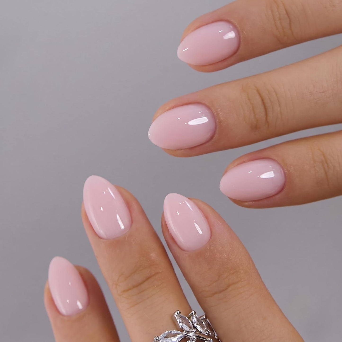 Trilumity Extra Lasting Reusable Nude Extra Short Almond Soft Gel - Nude Pink Press On Nails
