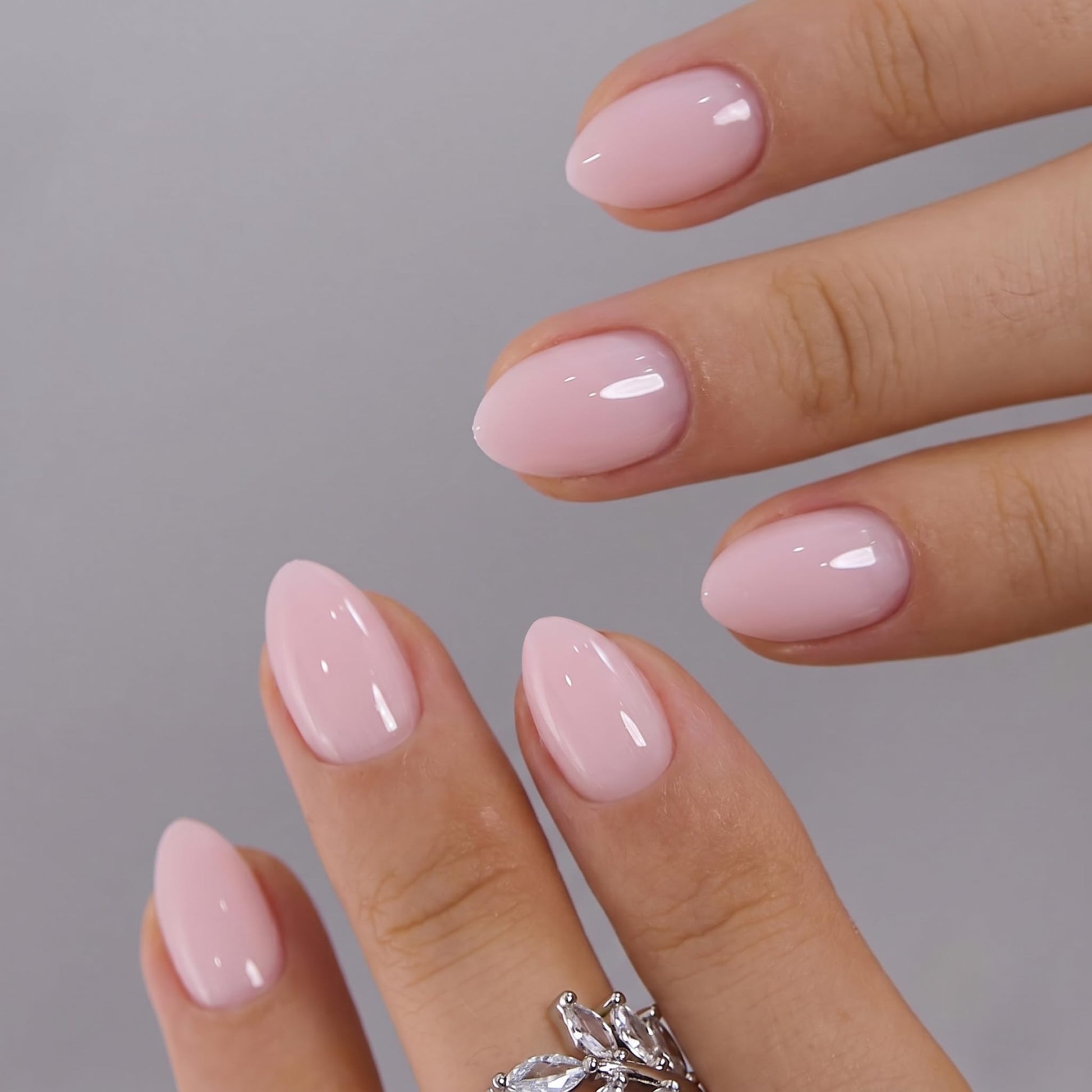 Trilumity Extra Lasting Reusable Nude Extra Short Almond Soft Gel - Nude Pink Press On Nails