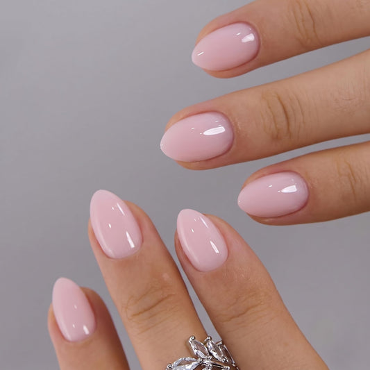 Trilumity Extra Lasting Reusable Nude Extra Short Almond Soft Gel - Nude Pink Press On Nails