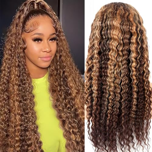 Trilumity Highlight Ombre 13X6 Honey Deep Wave Human Hair - Honey Blonde Hair Replacement Wig
