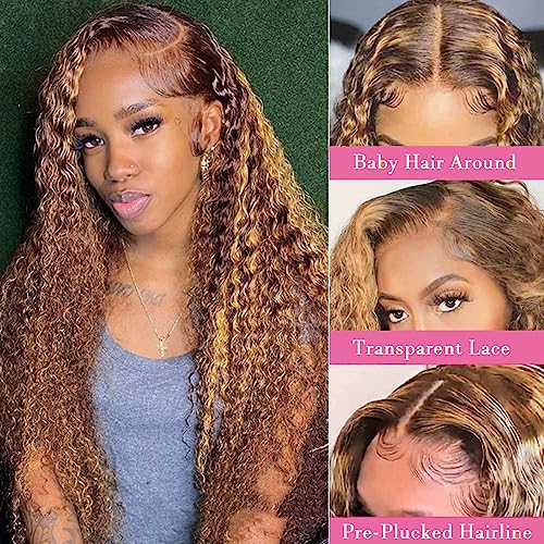 Trilumity Highlight Ombre 13X4 Deep Wave Human Hair - Honey Blonde Hair Replacement Wig