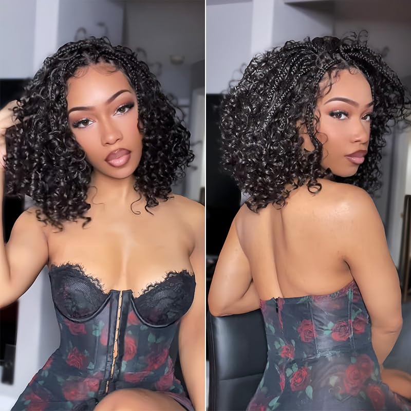 Trilumity Cruly Boho Braided Straight Human Hair - Natural Black Hair Replacement Wig