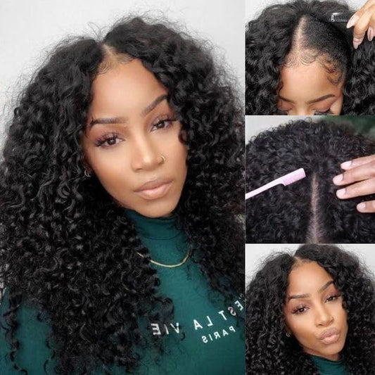 Trilumity V Part No Curly Human Hair - Natural Color Hair Replacement Wig