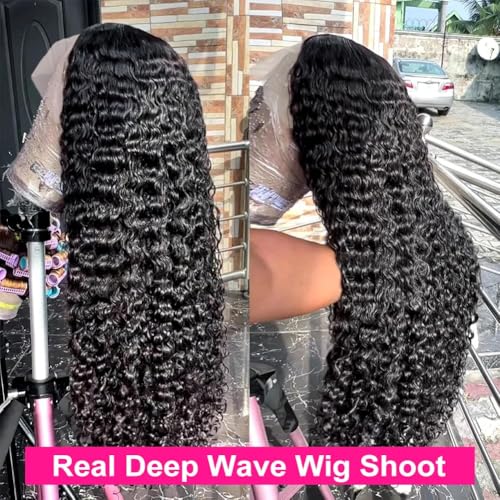 Trilumity 13X6 Front 220 Density Deep Wave Human Hair - Natural Black Hair Replacement Wig
