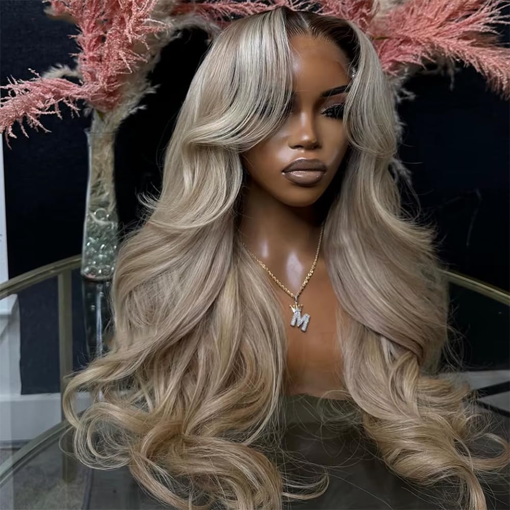 Trilumity Ombre Brown Roots Body Wave Human Hair - Ombre Blonde Hair Replacement Wig