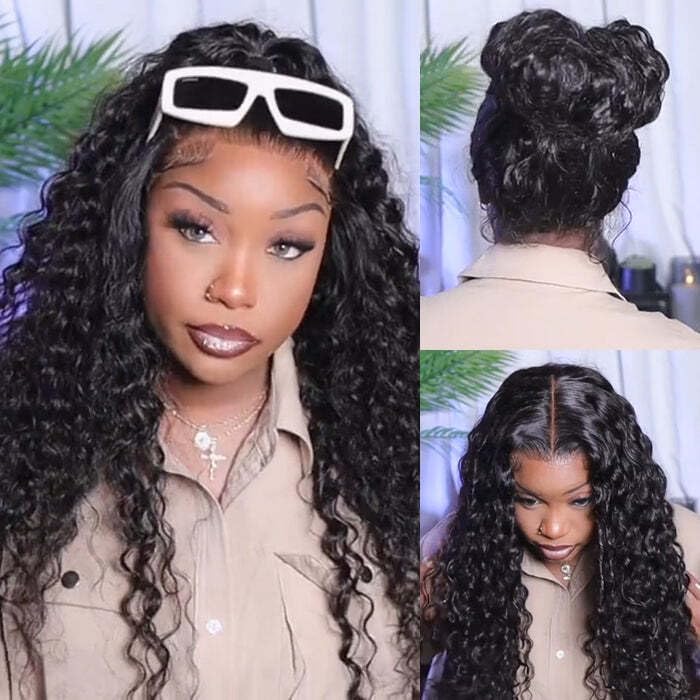 Trilumity 13X6 Pre Bleached Deep Wave Human Hair - Natural Black Hair Replacement Wig